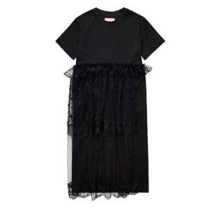 Simone Rocha H&M Black Lace-Overlay T-Shirt Midi Dress